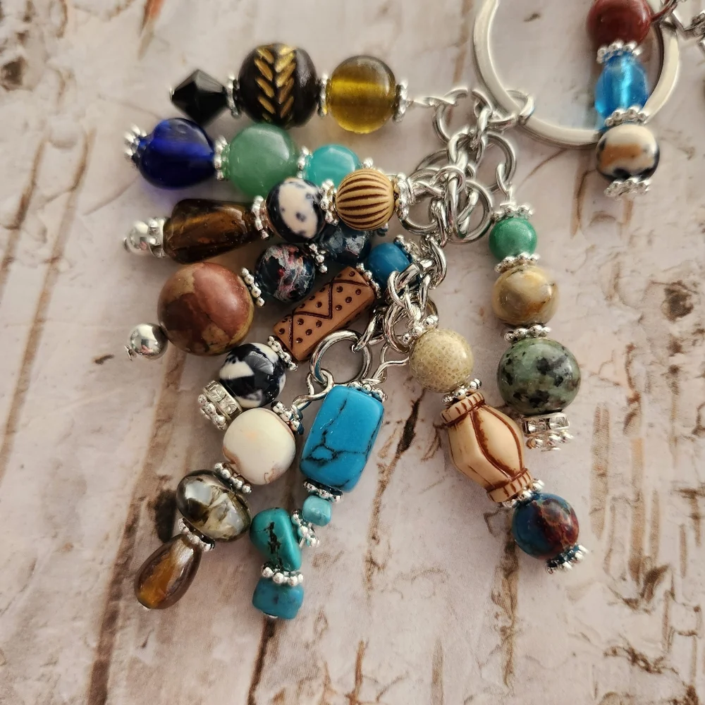 Horse Cameo Purse Charm or Keychain Howlite Aventurine Jasper Handcrafted